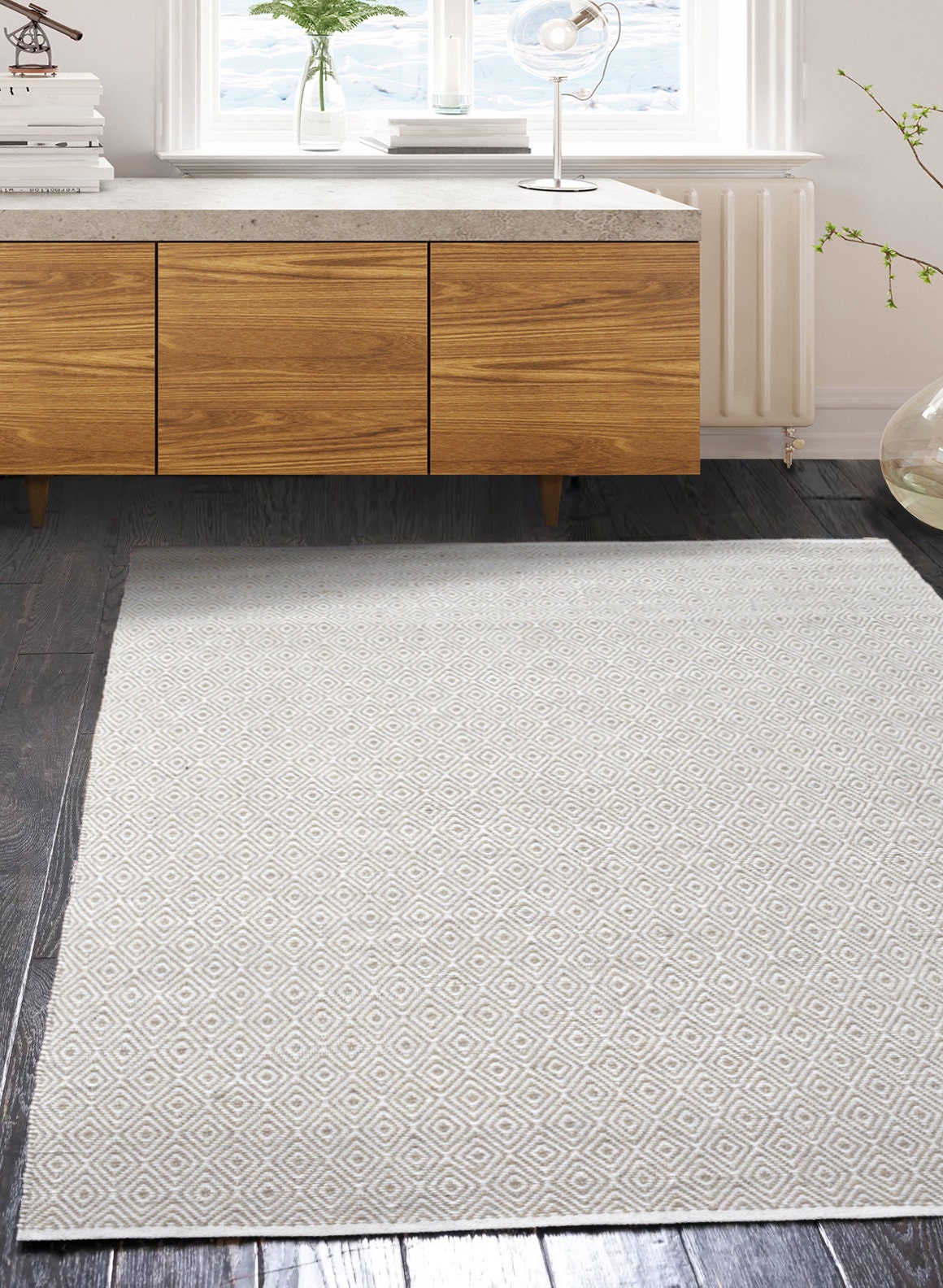 Hand Woven Diamond Contemporary Wool Flatweave Area Rug Multi Etsy