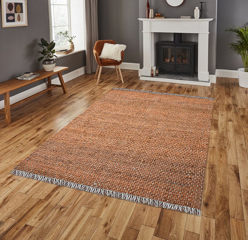 Hand Woven Contemporary Terracotta Jute Flatweave Area Rug Etsy