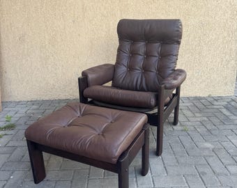 Poltrona reclinabile e poggiapiedi vintage Ekornes Amigo – Poltrona lounge in pelle restaurata