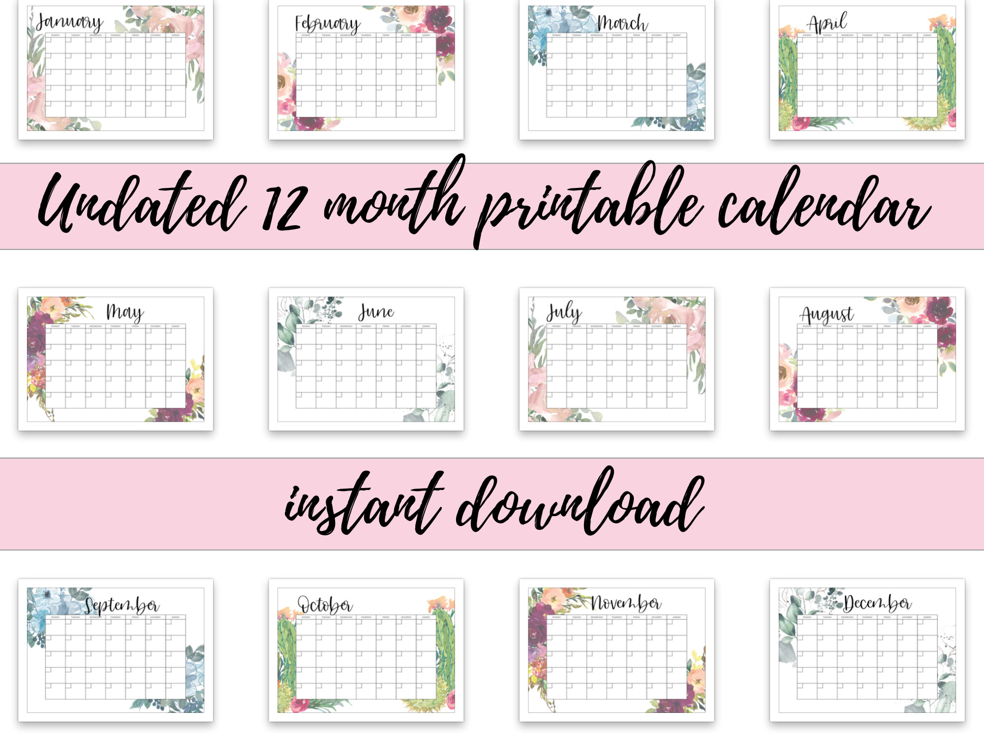 undated monthly calendar printable template monthly planner etsy