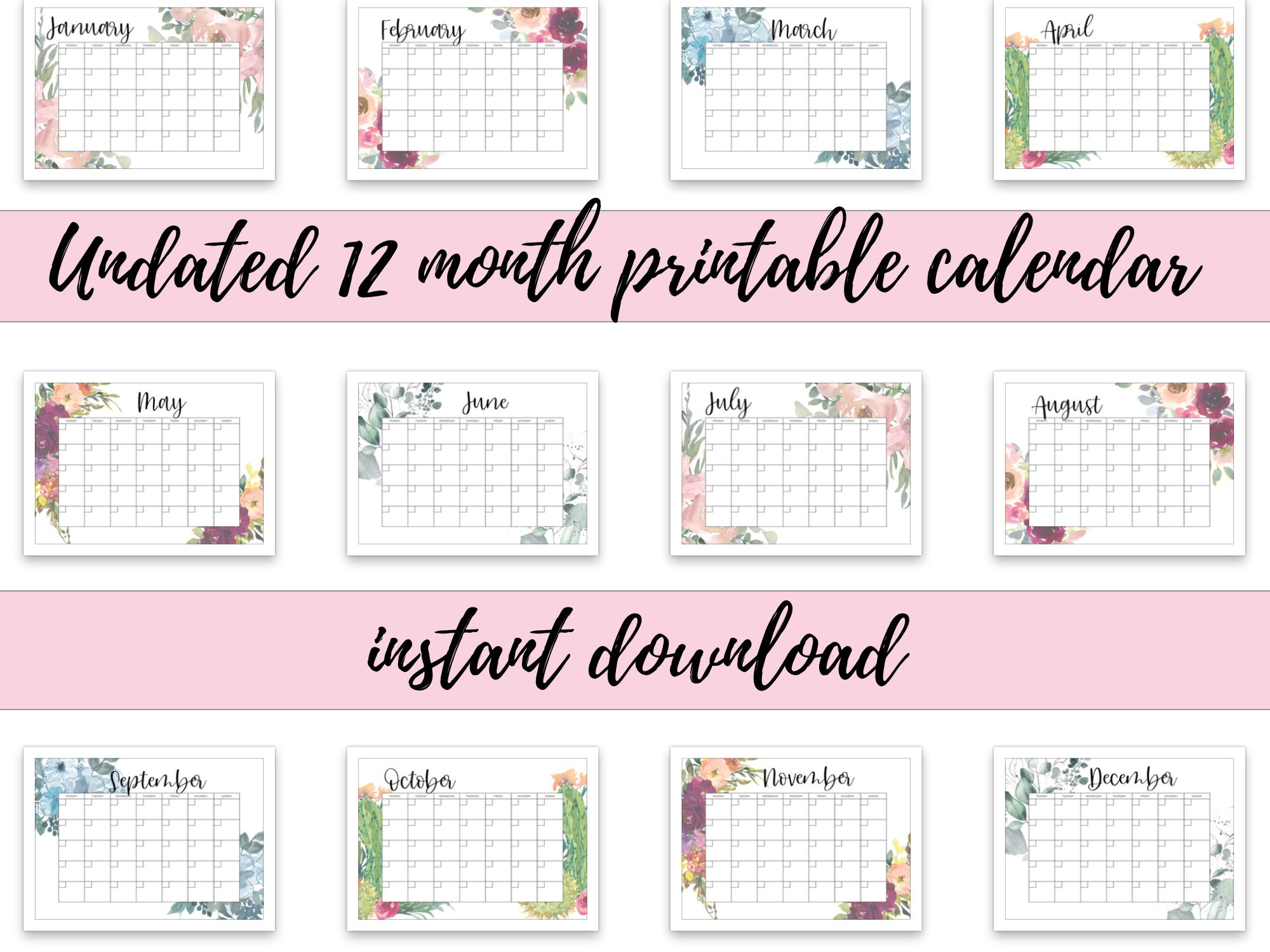 undated monthly calendar printable template monthly planner etsy