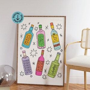 Alcohol Collage Bar Cart Print Digitale Download