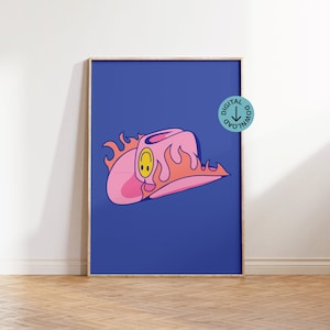 Flaming Cowboy Hat Retro Vintage Inspired Aesthetic Print Digital Download