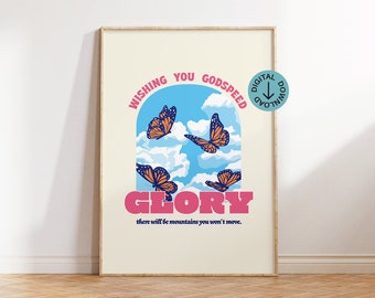 Godspeed Butterfly Print | Retro Inspirational Wall Art (Digital Download)