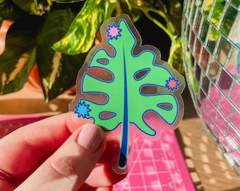 Monstera Leaf Clear Vinyl Sticker, Waterproof Decal