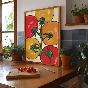 Tomato Print, Kitchen Wall Art, Food Art, Mediterranean Print, Printable Wall Art, Eclectic Kitchen, Food Print, Vintage Art Print, Trendy
