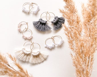 Macrame & Stone Earrings | Rose Quartz | Agate - Gift Idea