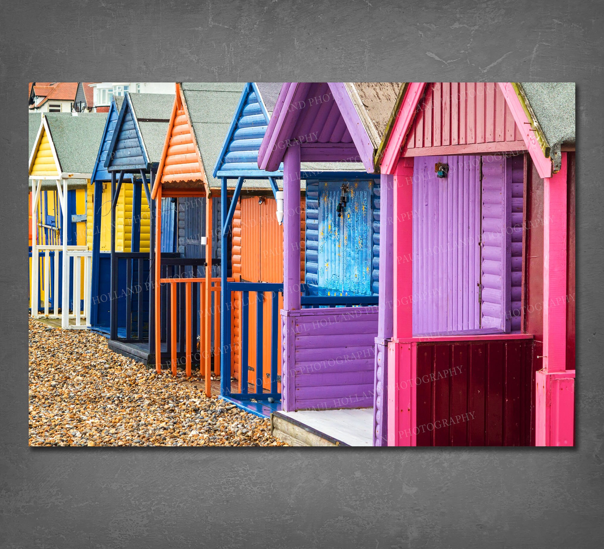 Beach Huts CANVAS Wall Art, Brightly Coloured Beach Huts, Colourful