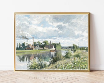 River in France Vintage Art | Vintage Painting, Landscape Painting, Impressionist Art,