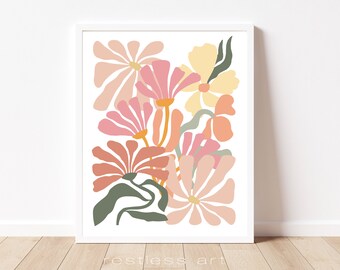 Retro Flowers I | Floral Illustration, Retro Floral, Flower Art, Girls Room Art
