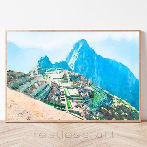Printable Art | Digital Download | Photography &#39;Machu Picchu Dream&#39; Print, Printable Photography, Peru Art, Machu Picchu Art, Watercolor Art
