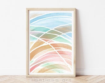 Printable Art | Digital Download | 'Beach Umbrellas' Abstract Art Print, Watercolor Art, Abstract, Colorful Art Print