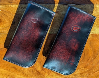 Glasses slipcase - Black Cherry leather with microfibre lining