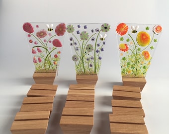 5cm Wooden flower pot stand for Glass art. 4mm slot. Multi- buy option for 2, 3  4 &10 wood stand for fused glass, or stained glass.