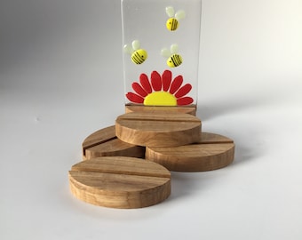 Glass stand, Multi- buy option 2, 3 or 4 wooden stand with oval base for art glass fused glass and stained glass.