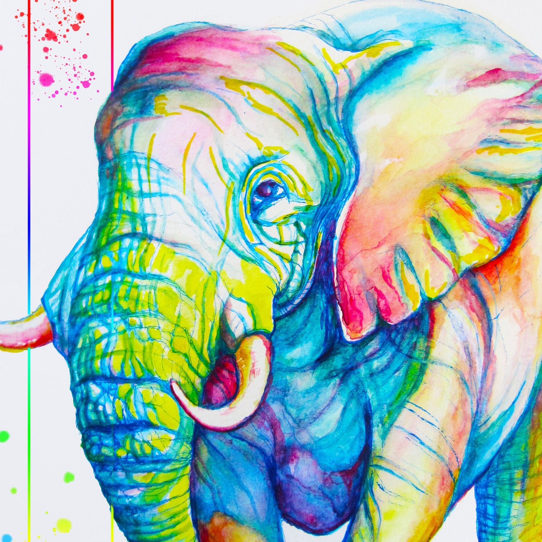Bright Colored Watercolor Painting/ Colorful Elephant Painting/wildlife