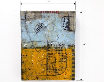 Urbane Schicht Abstrakte Enkaustik Malerei | Mixed Media Collage, 11x14