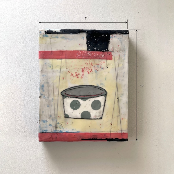 8"x10" Encaustic painting | The Polkadot Bowl | mixed media | Bees wax | abstract painting | wall art | original art