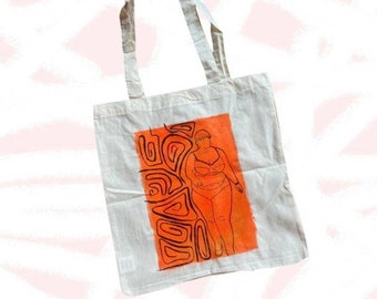 Shopping bag, shopper bag, fabric shopper bag, handpainted shopper, body positivity bag, bosy positive shopper, canvas bag, cotton bag