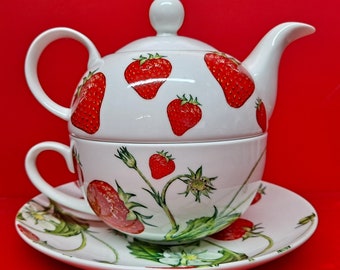 Berry Fields Fine Bone China Tea Set for One Strawberry Design