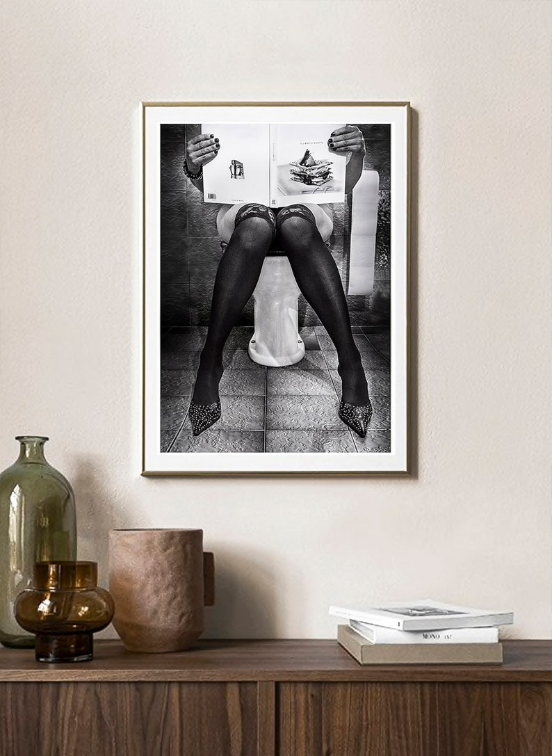 Girl Reading News Print Bathroom Poster Fashion Toilet Wall - Etsy