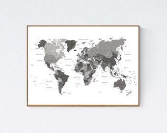 Wooden Push Pin World Map, Black Wooden World Travel Map, Black