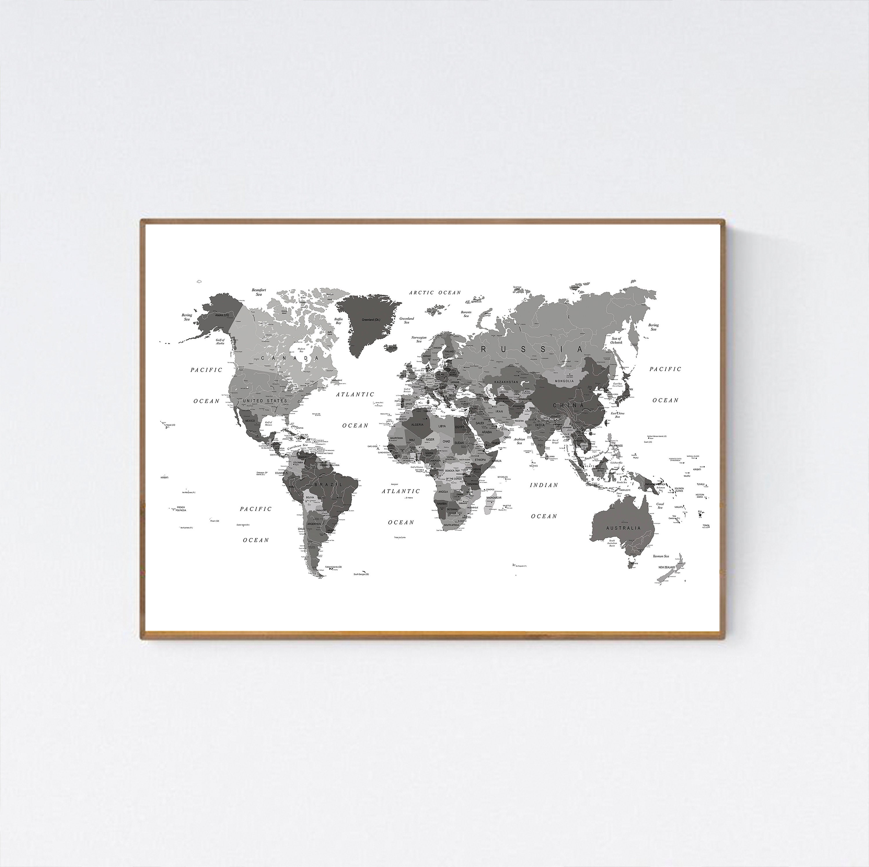 Minimalist World Map Printable, Black and White World Map Print Map 