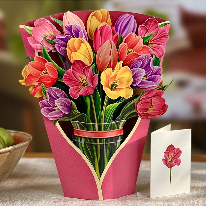 BIJNA UITVERKOCHT / 3D-look prachtige grote bloemenkaart / diverse designs, gaat eeuwig mee Tulips / Tulpen