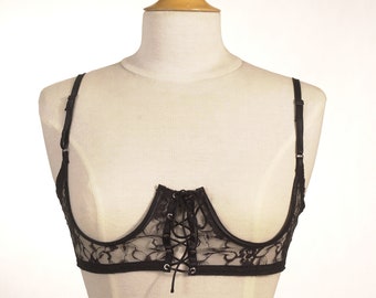 Open Cup Lace-Up Bra - Mature