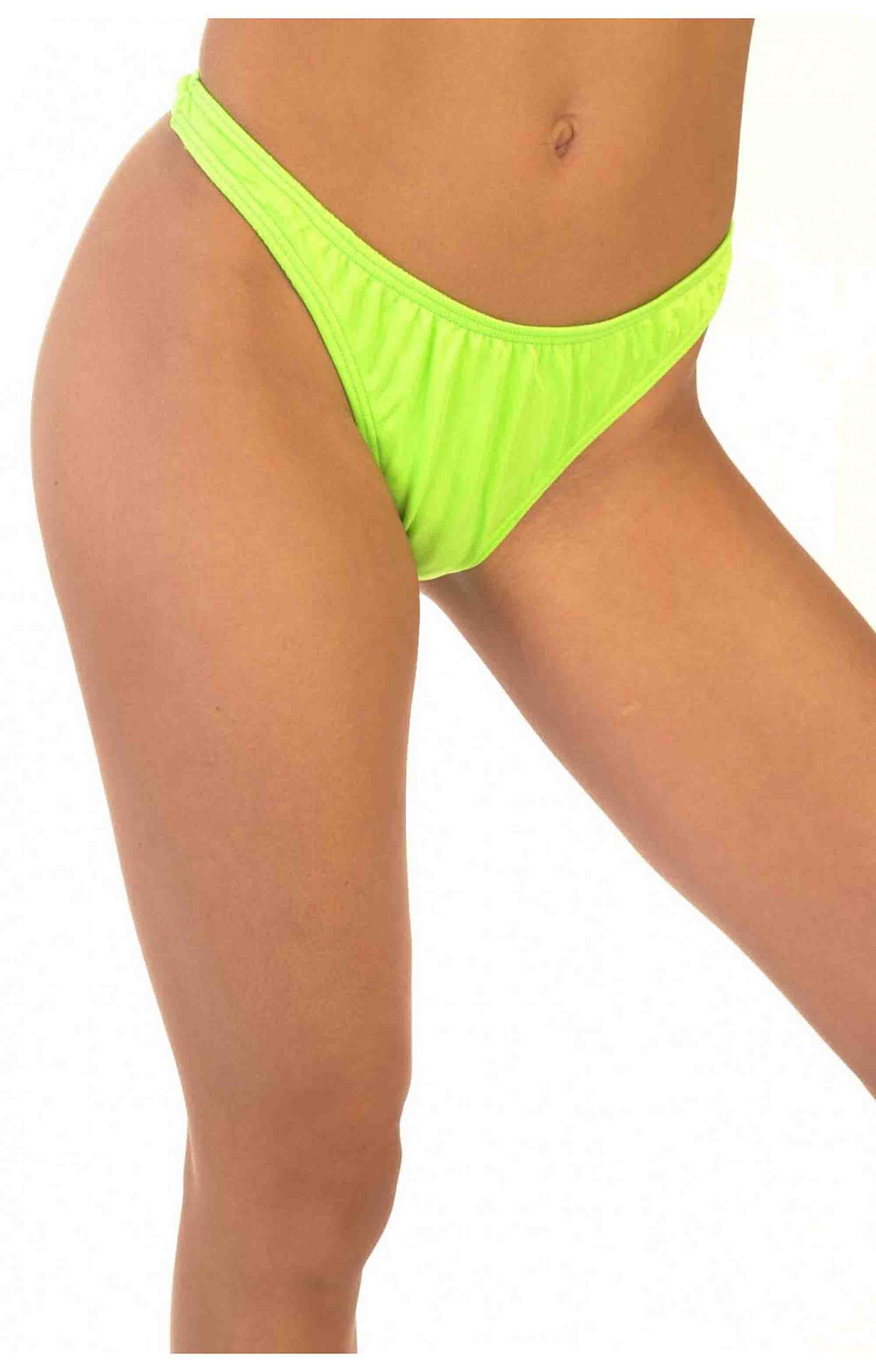 Sporty Swim Drawstring Thong Bikini Bottoms in Lime Green