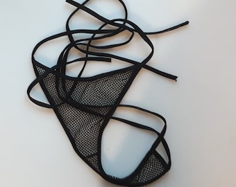 Fishnet Tie Thong Panty - Mature