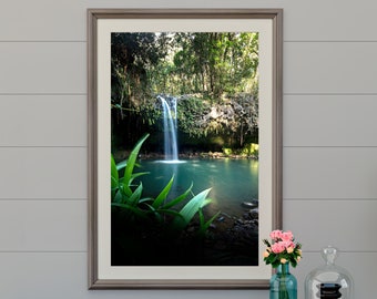 Lush Forest with Beautiful Water Falls in Road to Hana called Twin Falls  | Printable and Instant Download Digital Photo Art