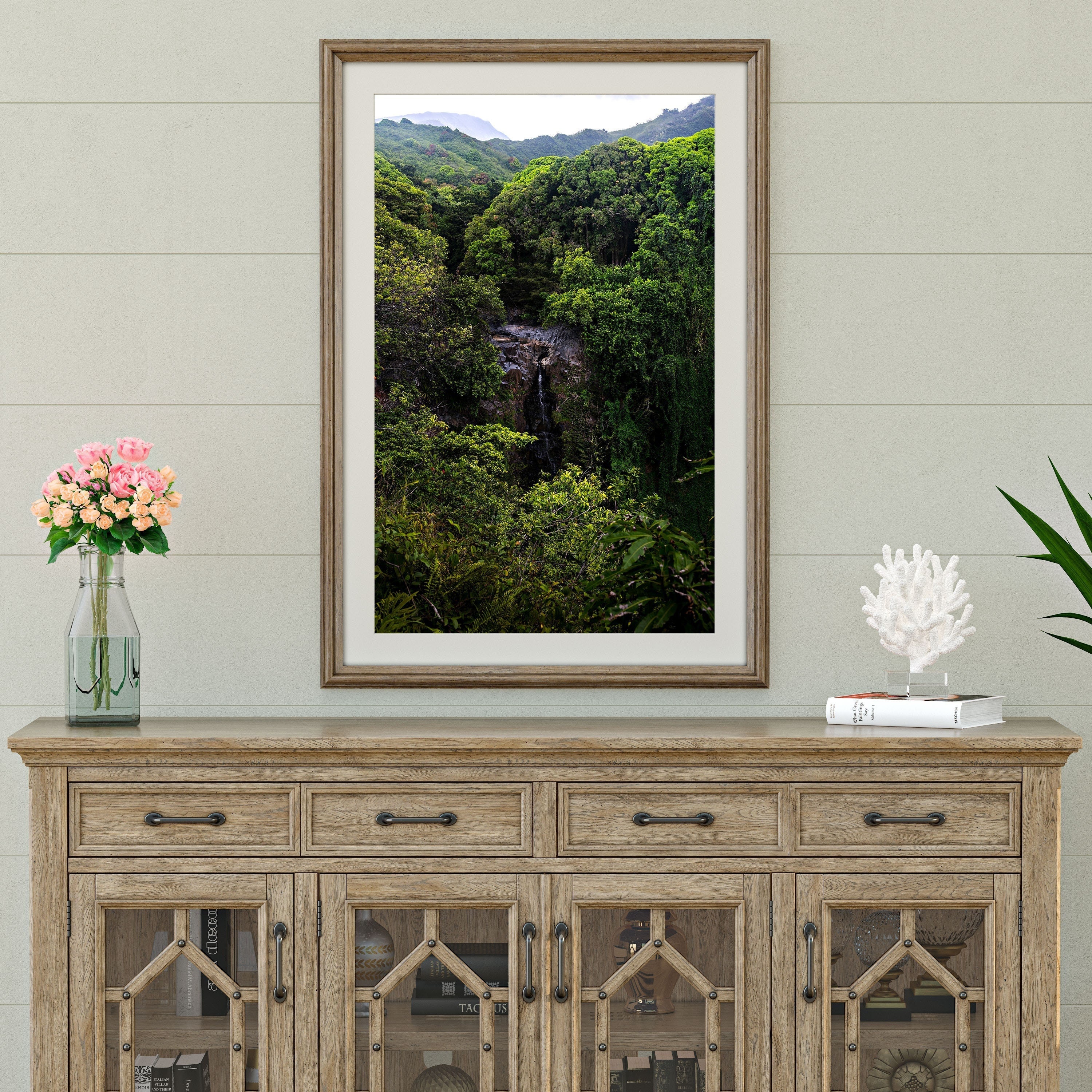 Makahiku Waterfalls with Lush Forest in Pipiwai trail located in Haleakala National Park, Printable and Instant Download Digital Photo Art
