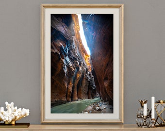 Light peeking in the gap of the Narrows Canyon Wall in Zion National Park | Printable and Instant Download Digital Photo Art Print