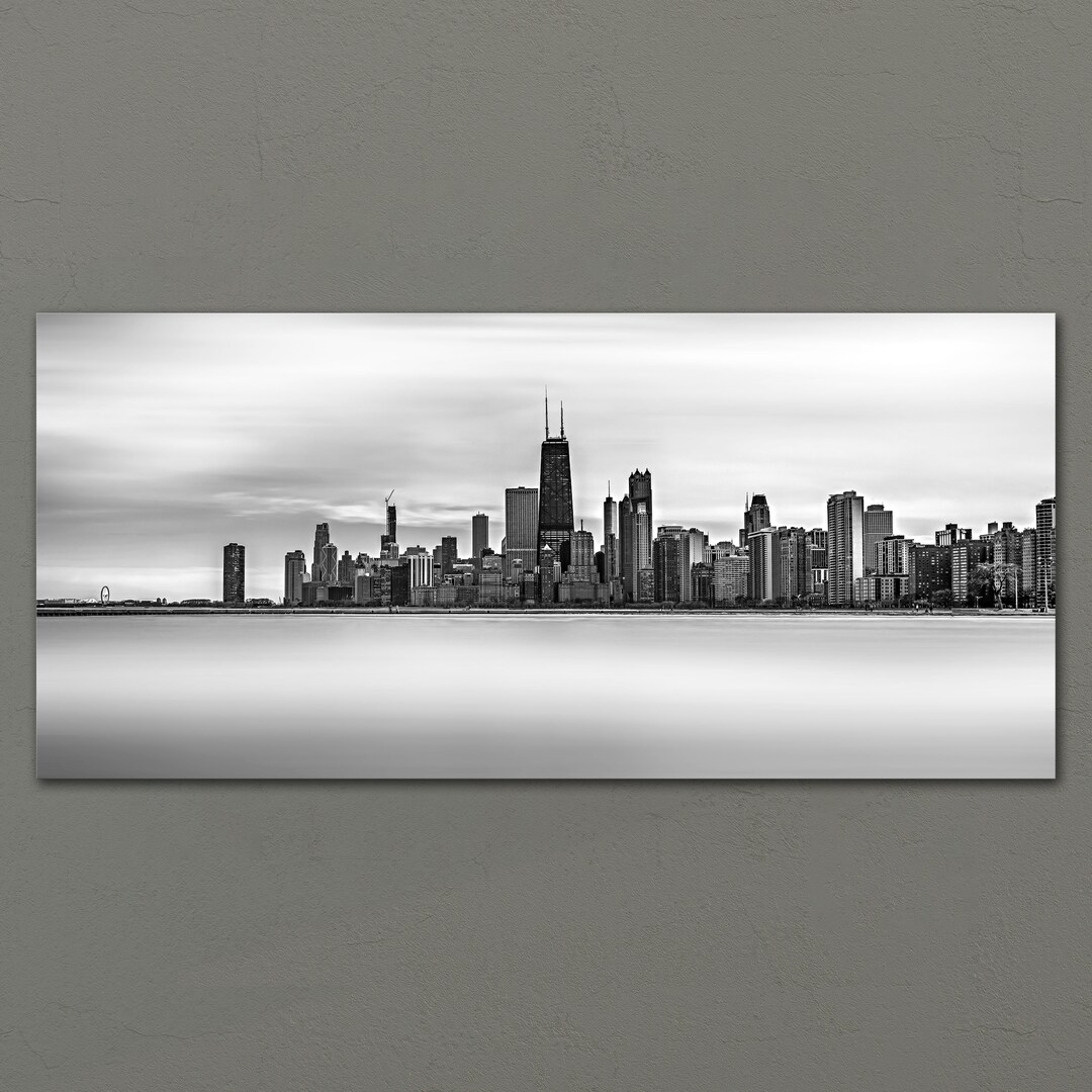 Chicago Skyline Panorama, Black and White Cityscape Photo (digital ...