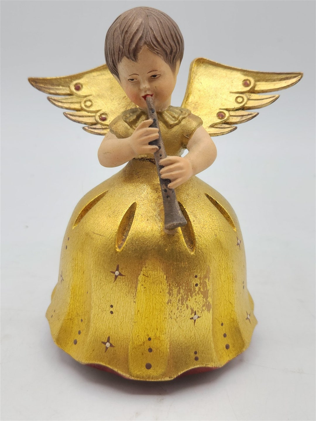 Vintage Reuge Swiss Music Box Anri Angel With Horn Gold Leaf Etsy