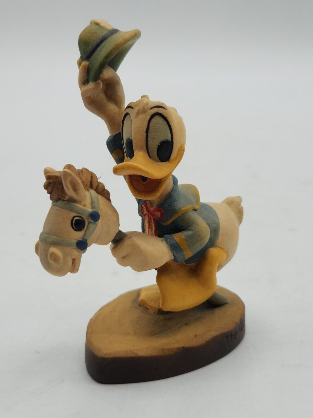 ANRI Disney Wood Carving Donald Duck Riding A Stick Hobby Etsy