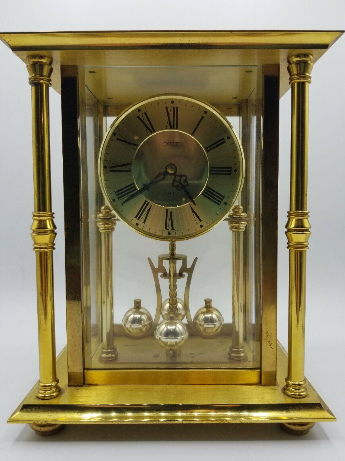 Fortron German Quartz Battery Operated Gold Rectangle Glass Box Clock