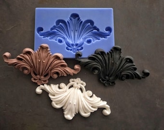 Silicone Mold ornate pediment, furniture appliques, furniture pediments, molds for clay, mold for resin, vintage mouldings