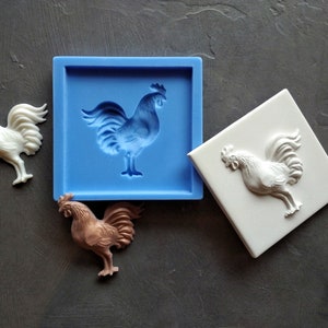 Rooster square mold , Rooster resin onlay , Vintage silicone tile form , concrete tile, cement tile, gypsum tile.