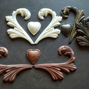Resin decorative appliques set (3psc) for furniture upcycling or any DIY art projects , mouldings , resin appliques , resin onlays
