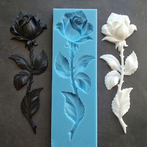 Rose with stem silicone mold 11.4in (29cm) high for your DIY art projects