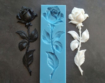 Rose with stem silicone mold 11.4in (29cm) high for your DIY art projects