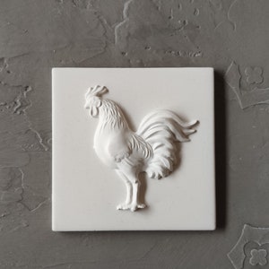 Rooster 3D square tile 10x10cm (3.9in), vintage tiles, backsplash tiles, textured tiles, antique tiles, Jesmonite decors, resin tile