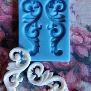 Silicone mold for vintage appliques pair, mold for clay, mold for resin, furniture appliques, scrapbooking supplies