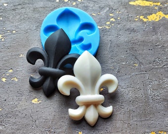 Molde de silicona lilly heráldico para superposiciones 9 x 7,3 x 1 cm, adorno Fleur de lis, molde para arcilla, molde para resina, aplique de elemento vintage