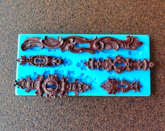 Vintage Keyhole Appliques Silicone Mold: Furniture Decor Casting