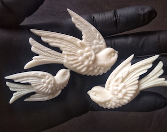 Swallows birds set (3pcs) // furniture appliques, dollhouse furniture, resin sculpture