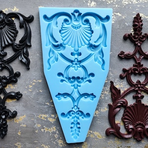 Silicone mold for large ornate vertical pediment 35 cm high (13.8 inch)  furniture embellishment, furniture overlays, vintage makeover