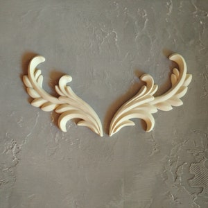 Furniture embellishment appliques leaves pair | Furniture decorative overlays | DIY makeover onlays | resin mouldings